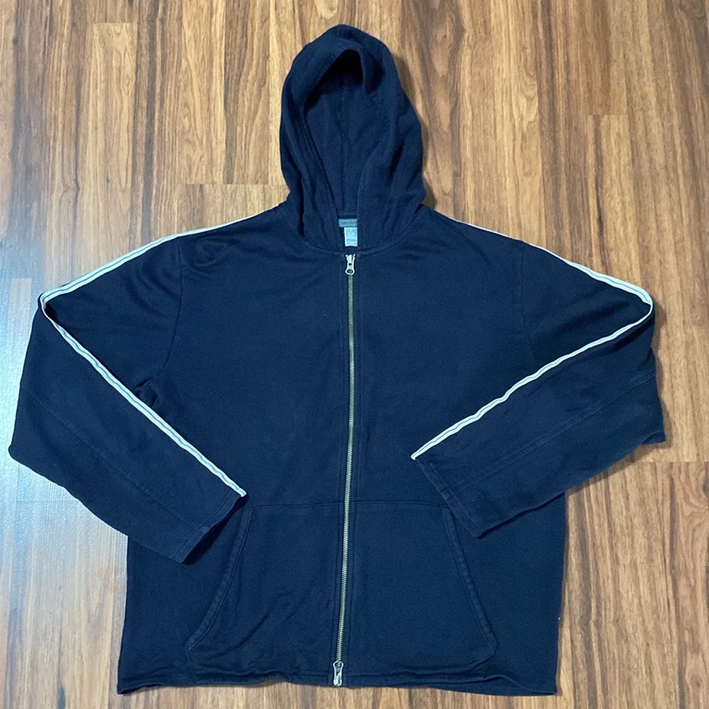 John Varvatos Double-Layer Zip Hoodie Black White & Red Stripes Size Medium